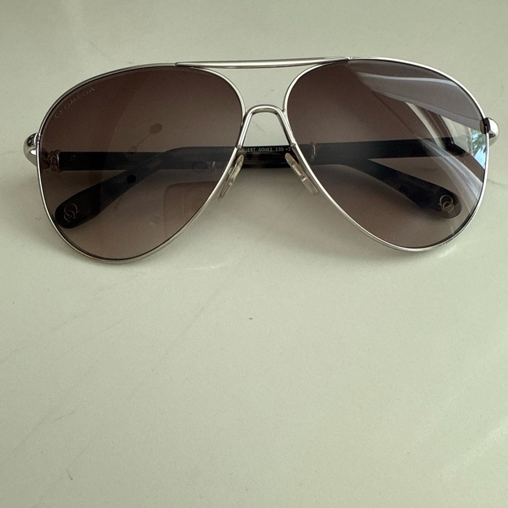 Omega Silver and Brown Aviator Glasses